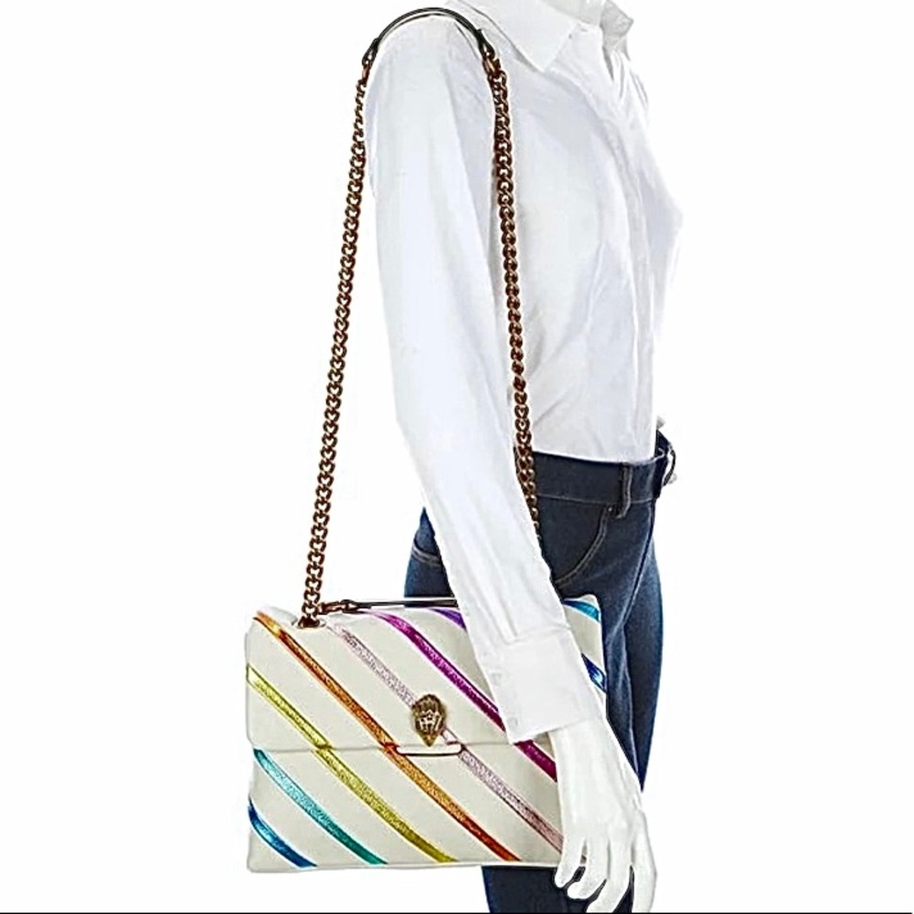 🚫SOLD🚫 Kurt Geiger XL Metallic Rainbow Stripe Leather Kensington Shoulder Bag - Picture 5 of 10